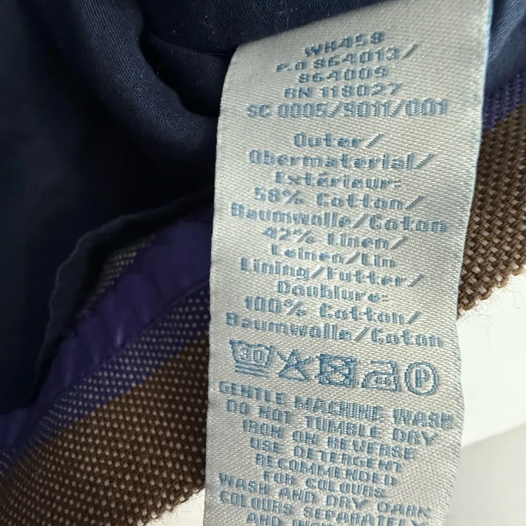 Boden Short Sleeve Striped Linen Blend Shift Dress denim Belted Notch Neck 12 Gray - Image 9