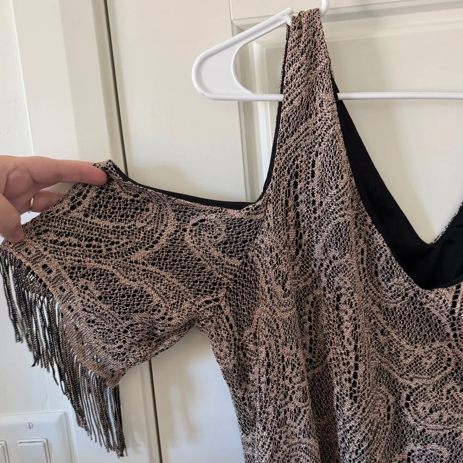 Venus sz 1X Women Gold Paisley Fringe Sheer Midi Dress Flapper Party Evening y2k - Image 6