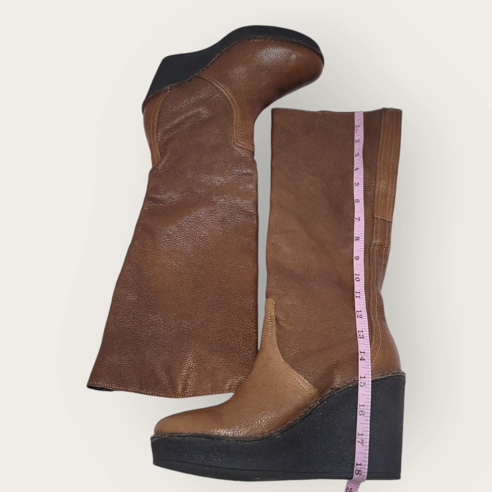 Pierre Hardy Brown Leather Knee High Pull On Tall Wedge Platform Boots Size 38 - Image 5