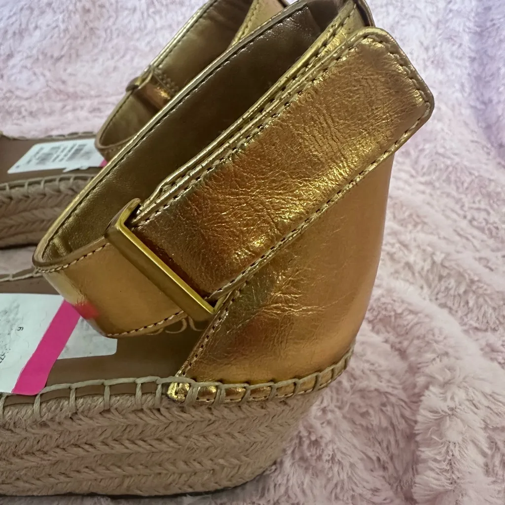 NEW Franco Sarto Clemens Womens Espadrille Gold Metallic Wedge Sandals Heels 9M - Image 8