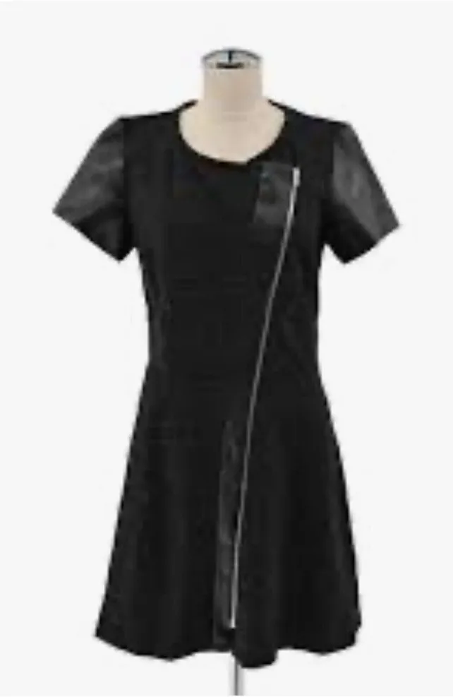 THE KOOPLES Dress Womens Size 36 Sport Zip Front Short Sleeve Leather Contrast - Image 1