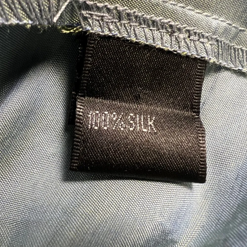 Lafayette 148 New York 100% Silk Iridescent Teal Crystal Button Blouse Size 12 - Image 8