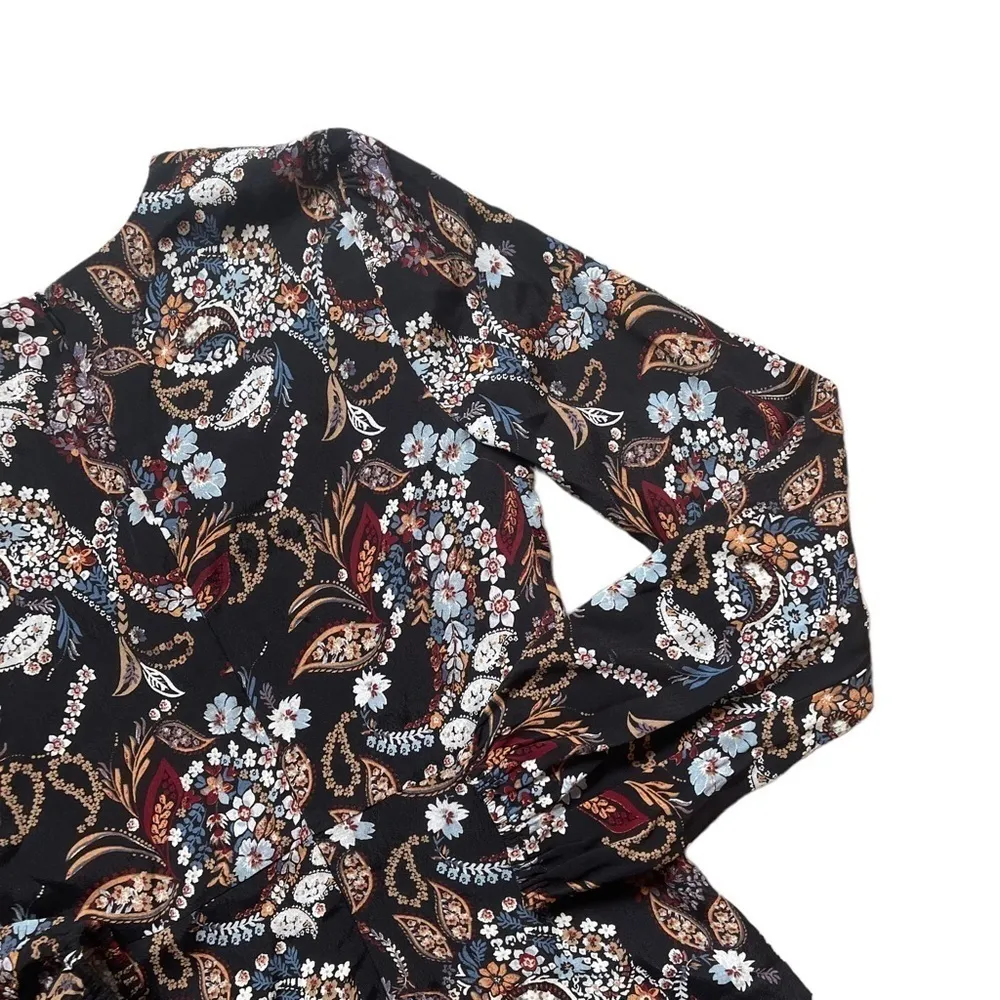 Wayf Black Long Sleeve Floral Print Mini Dress XS - Image 10