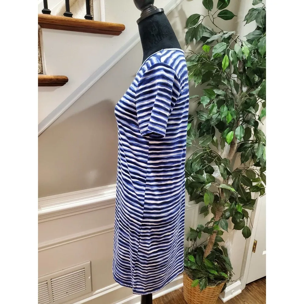 Michael Kors Women Blue Striped 100% Cotton Short Sleeve Knee Length Dress - Image 7