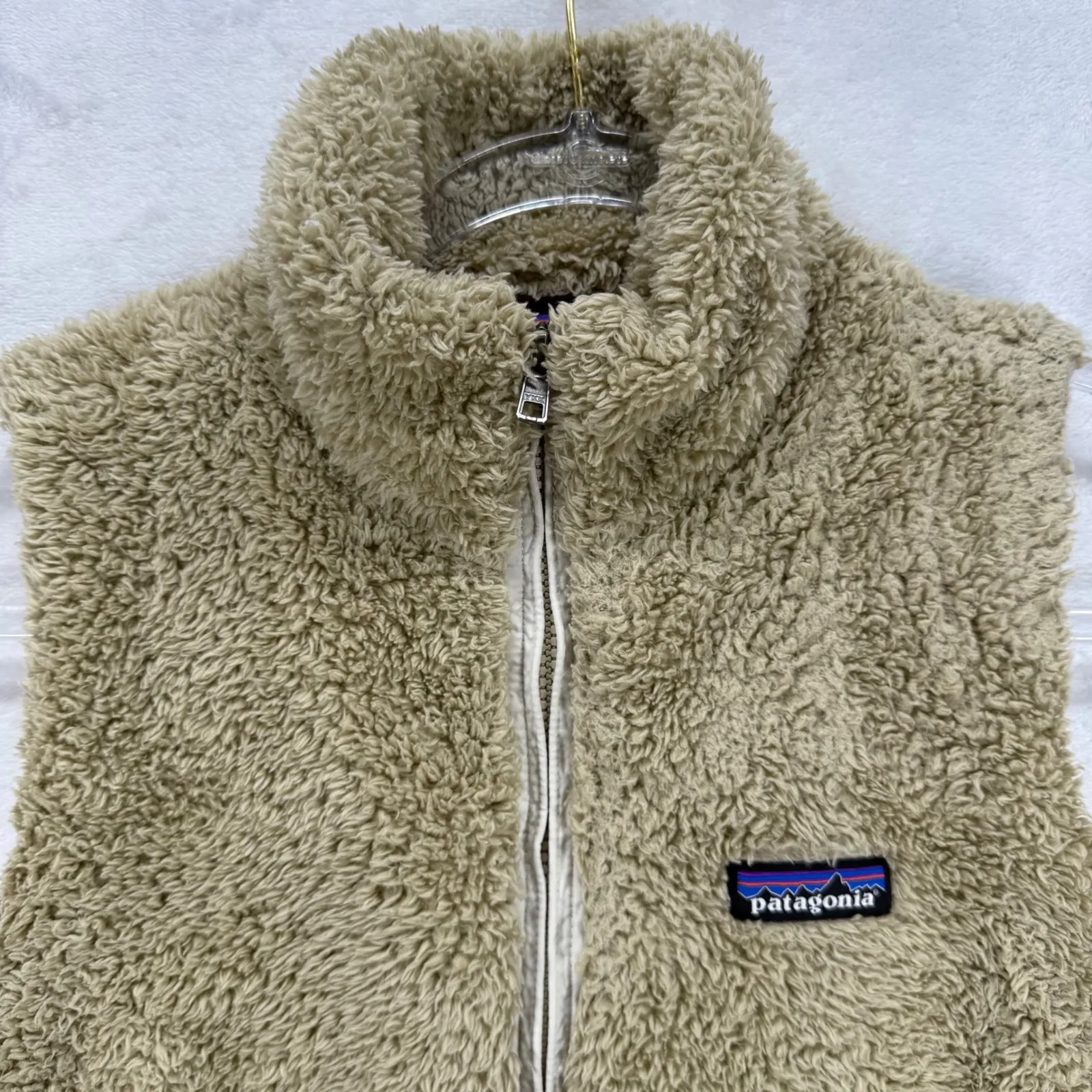 Patagonia Fleece‎ Vest Full Zip Sleeveless Outdoor Hiking Tan Small S - Image 4