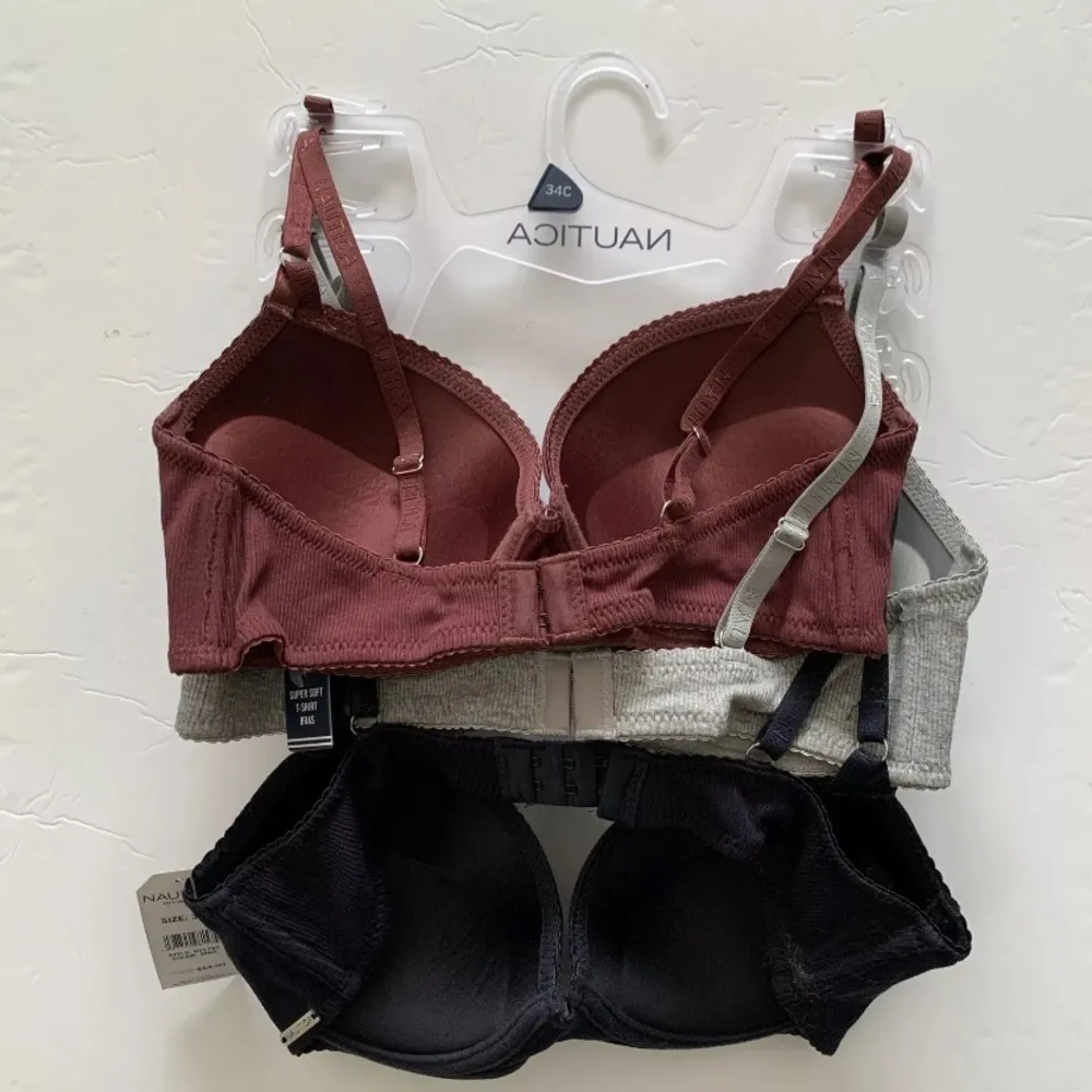 Nautica 3 pack of bras 34C New NWT blue gray maroon cotton blend NT1797 - Image 2
