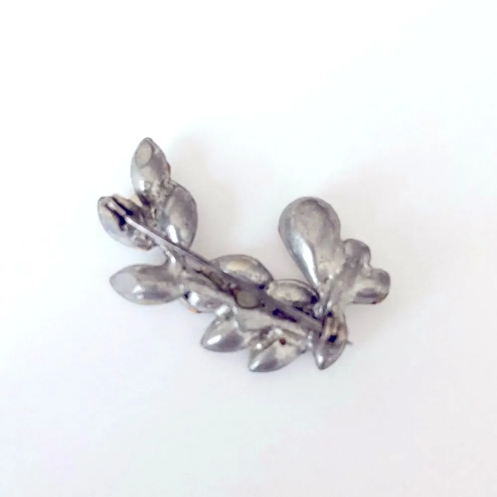 Vintage Crystal Jeweled Brooch Pin Diamond Leaves Art Deco 30s 40s 50s White - Image 3
