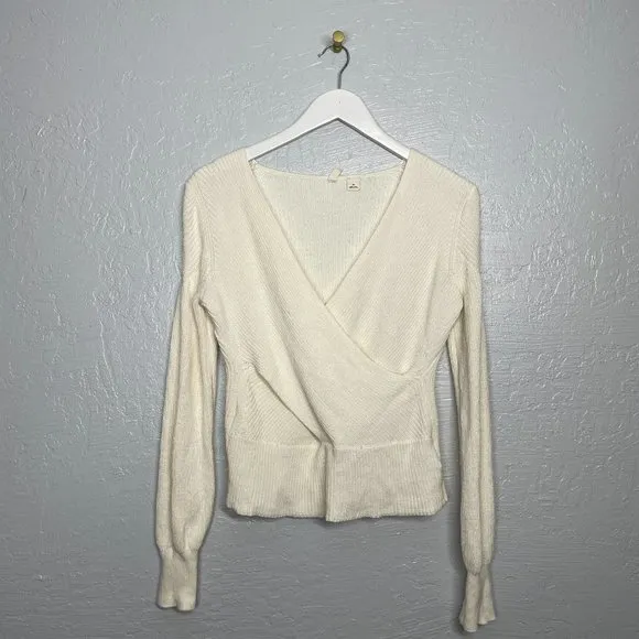 Moth  Women XS Cream Faux Wrap Knit Sweater Long Sleeve Balletcore - Image 2