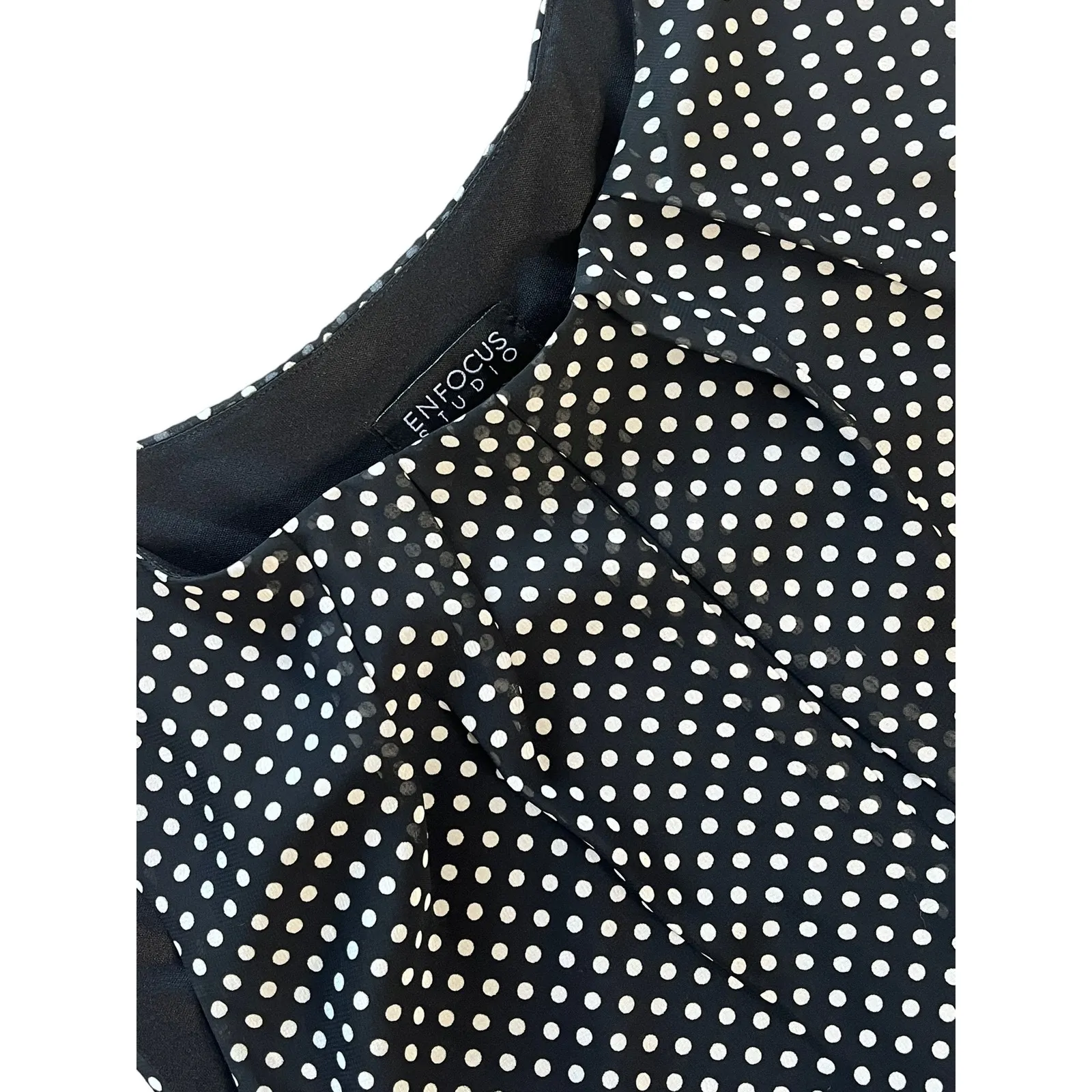 Enfocus Studio Ruffled Pencil Skirt Dress 12 Black White Sleeveless Mob Wife - Image 3