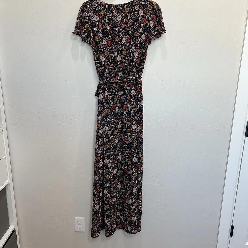 Xhilaration Size L Maxi Dress Long Floral Faux Wrap Short Flutter Sleeve Women’s - Image 10