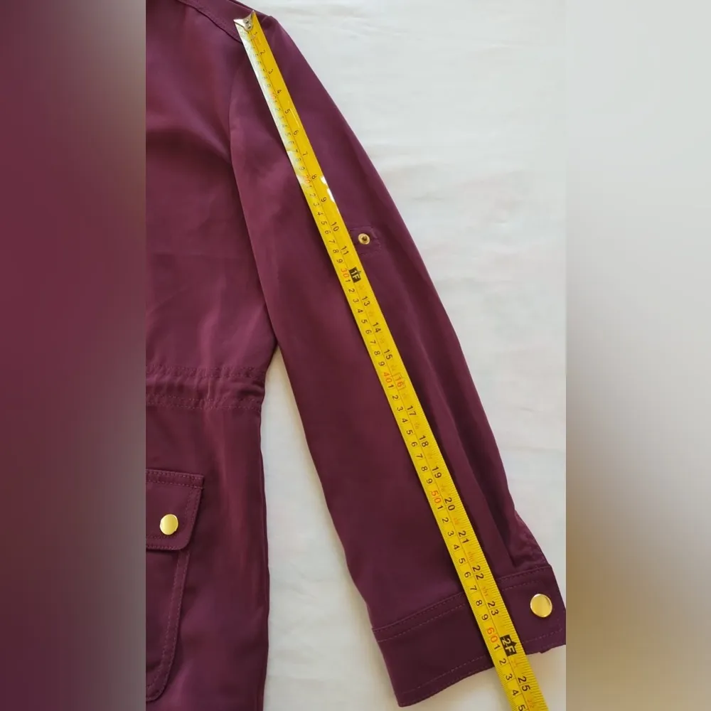 White House Black Market Womens Size 8 Jacket Wine Burgundy Long/Rolled Sleeves - Image 15