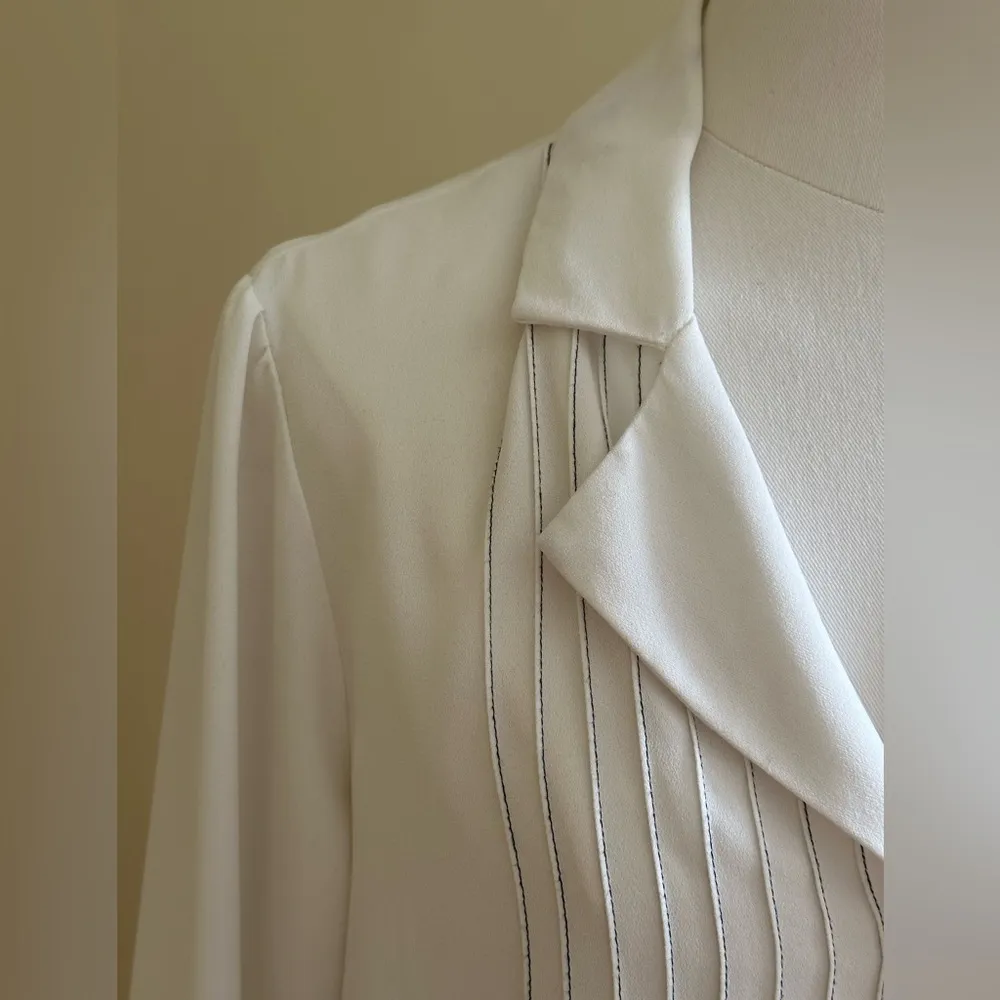 Norton McNaughton White Sheer &  Black Thread Collard Button Down Blouse Sz 10P - Image 3