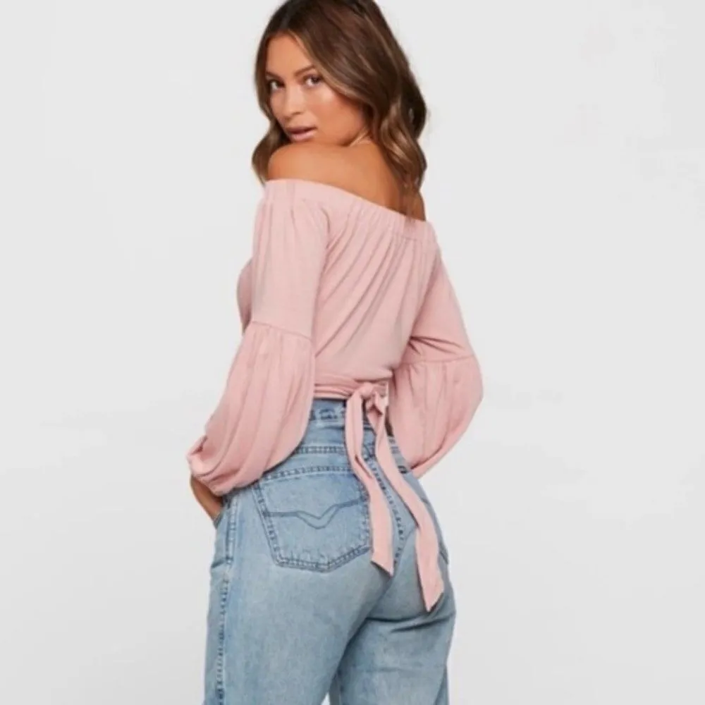 L Space Malibu Off Shoulder Tie Front Crop Top, Pink, Tie Front Size Medium, NWT - Image 4