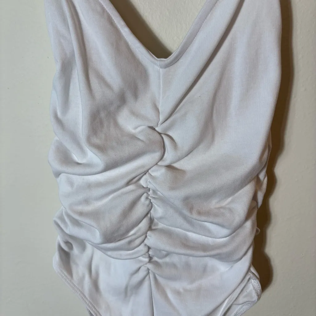 ZARA White Ruched Bodysuit‎ with Spaghetti Straps Size Small - Image 3