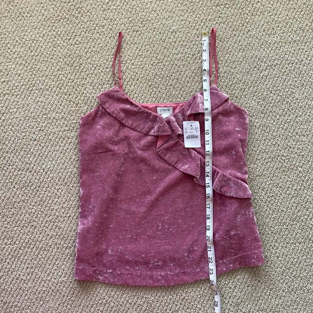 NEW J. Crew Pink Faux Velvet Ruffled Cami Tank Top Blouse Adjustable Lined NWT - Image 5