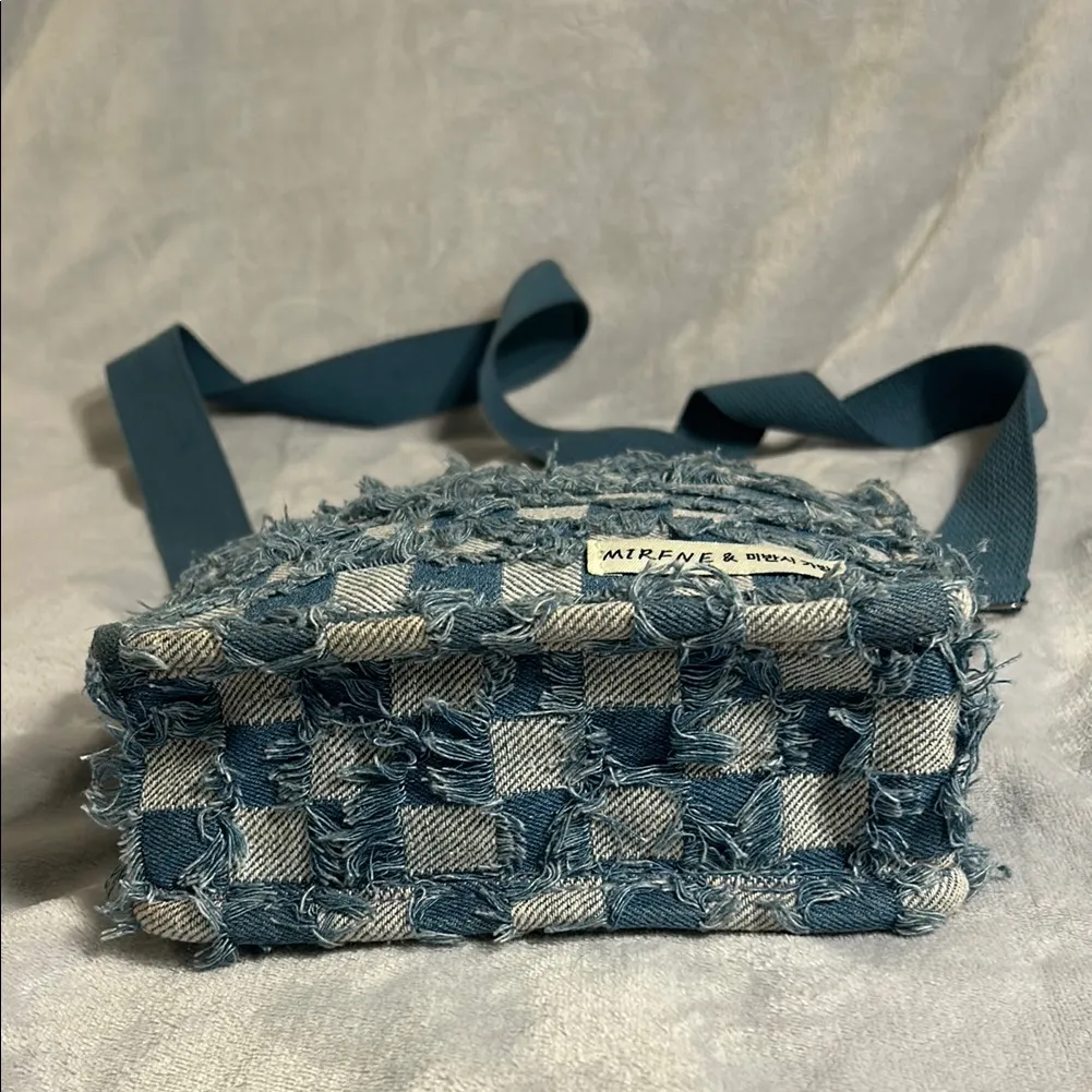 Blue Denim Checkered Crossbody Bag with Adjustable Strap - Image 6