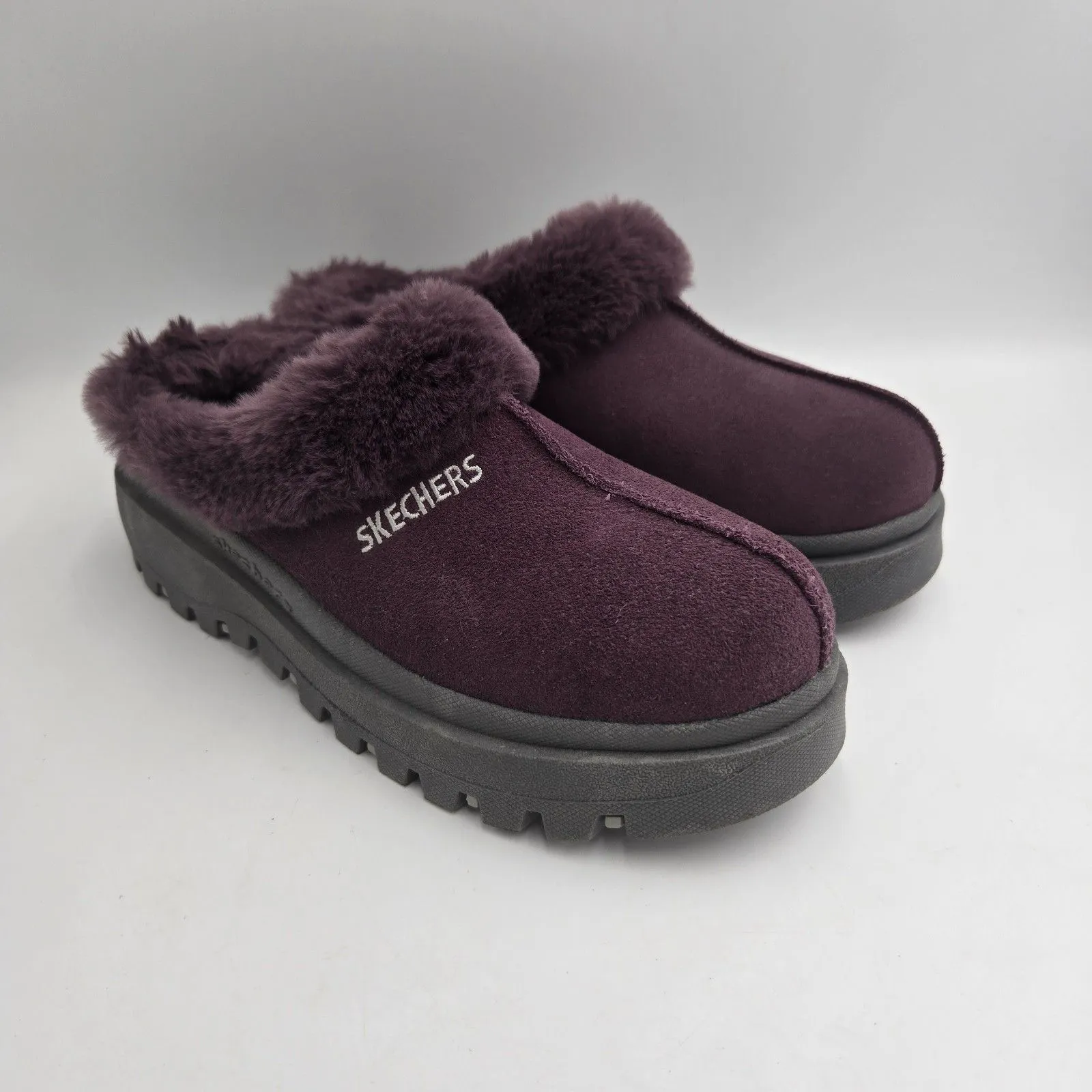 Skechers Fortress Clog Plum Suede Faux Fur Platform Sz 6.5 Slippers NWOT Shindig - Image 12
