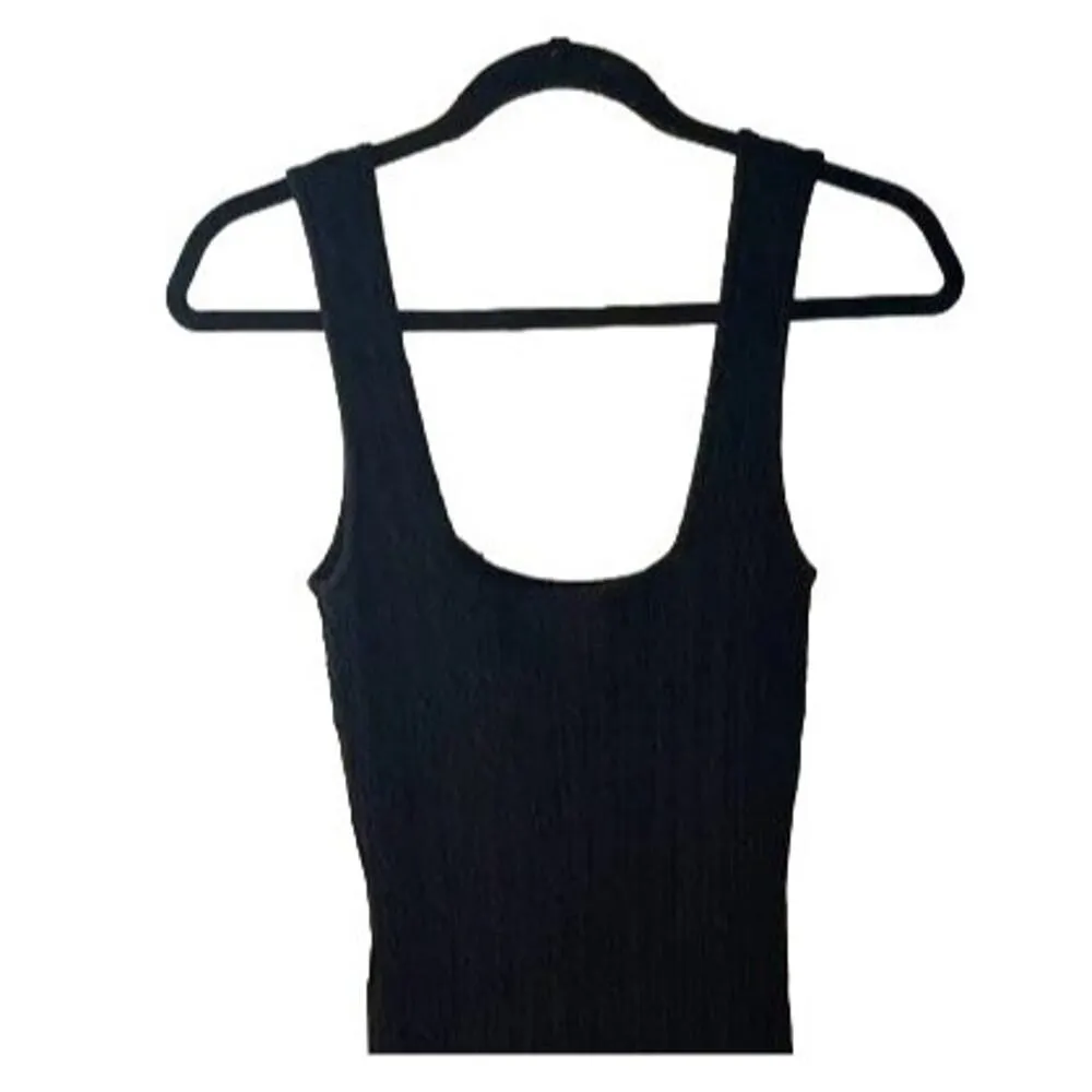 Zara Fitted Bodycon Cable Knit Square Neck Sweater Tank Mini Dress S Black - Image 6