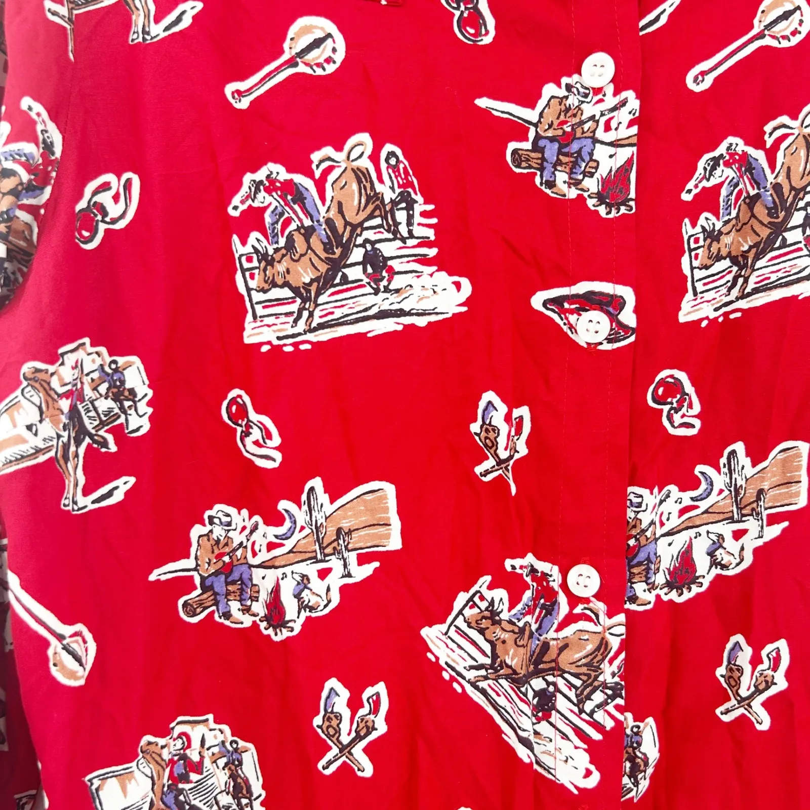 Panhandle Womens Vintage Western Cowboy Rodeo Print Sleep Dress Nightgown Size L Red Size L - Image 3