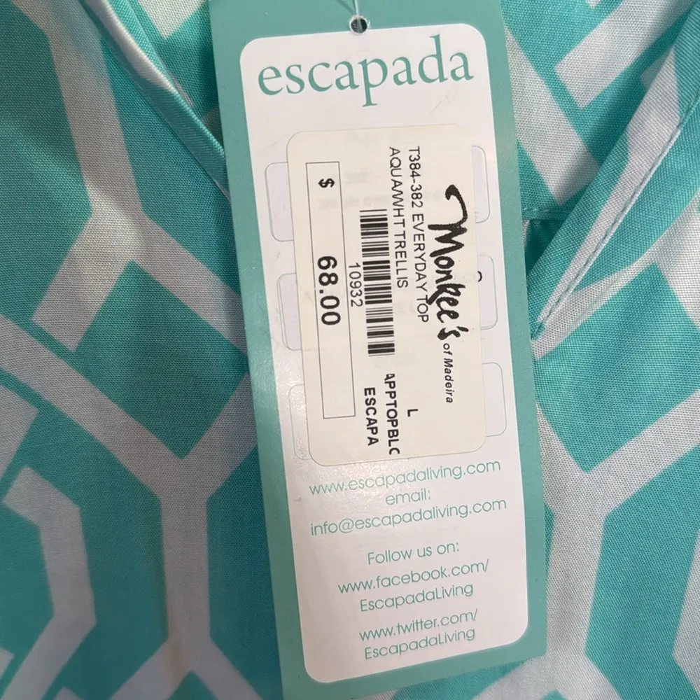 Escapade Women's Aqua Geometric Trellis Top Tunic Swim Cover NEW W1156 Sz L - Image 3