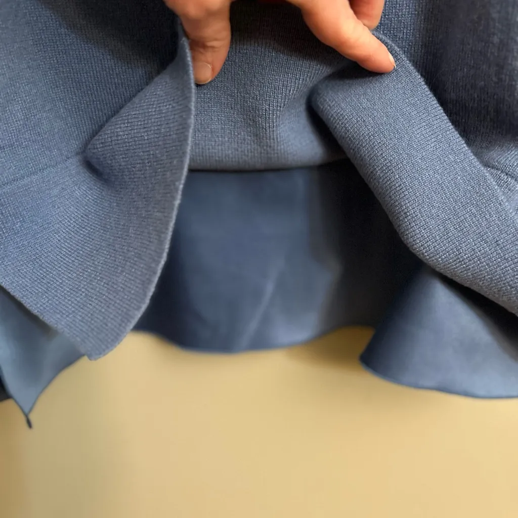 Lafayette 148 Cornflower Blue Cashmere Faux Silk Trim Sweater Top Extra Small P Size XS - Image 5