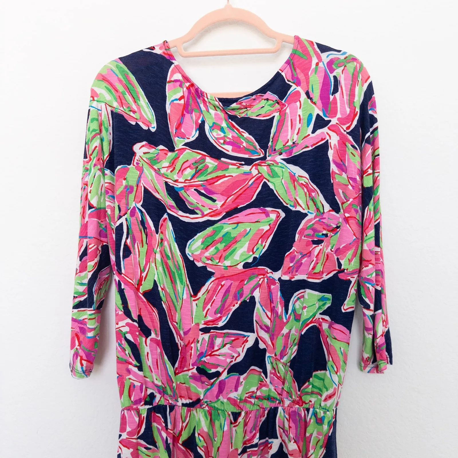 Lilly Pulitzer Womens‎ Dress Size M Navy Pink Leaf Print Preppy Resort Coastal - Image 7