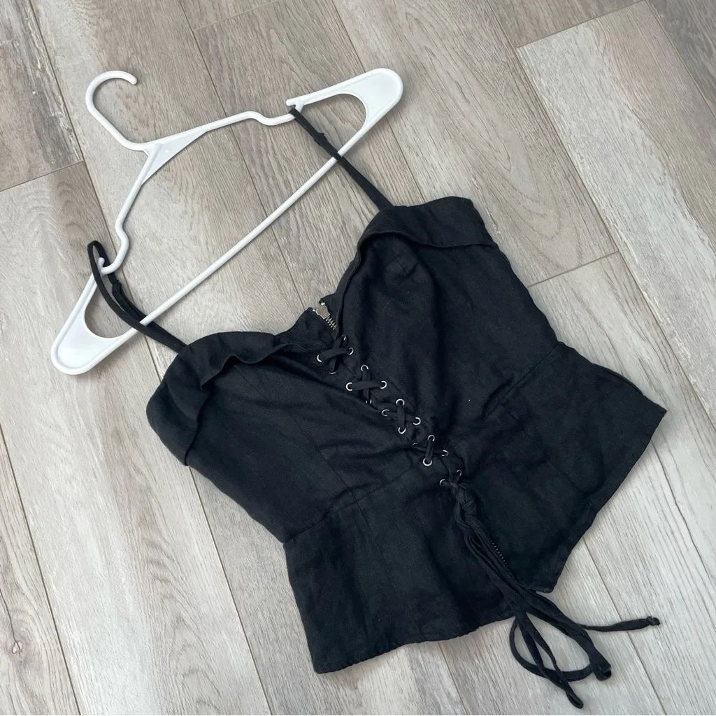 Reformation Linen Tank clayten corset crop womens Black (size 2) going out party - Image 3