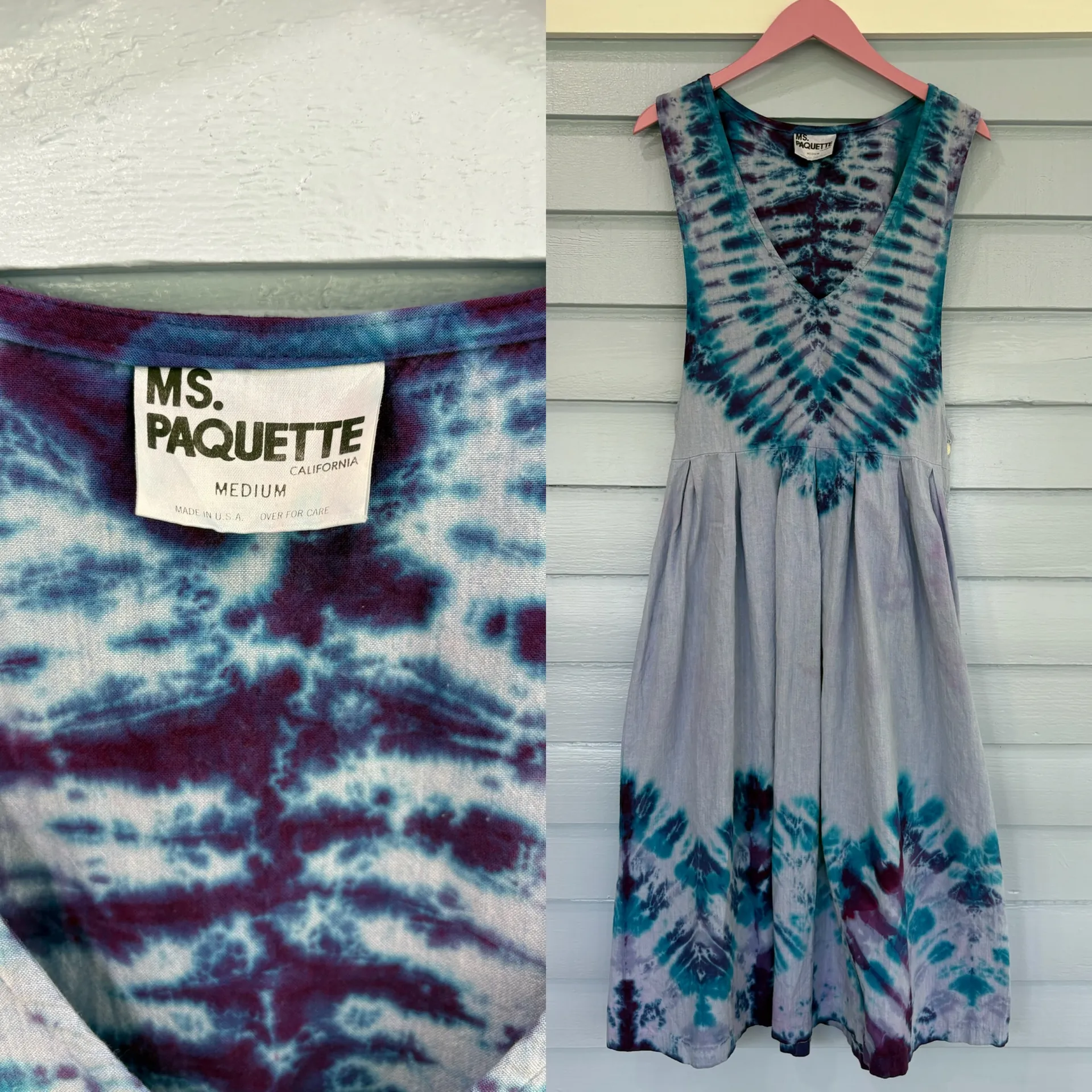 Vintage 70s Ms.Paquette Tie Dye Cotton Button Midi Dress Purple Size M - Image 6