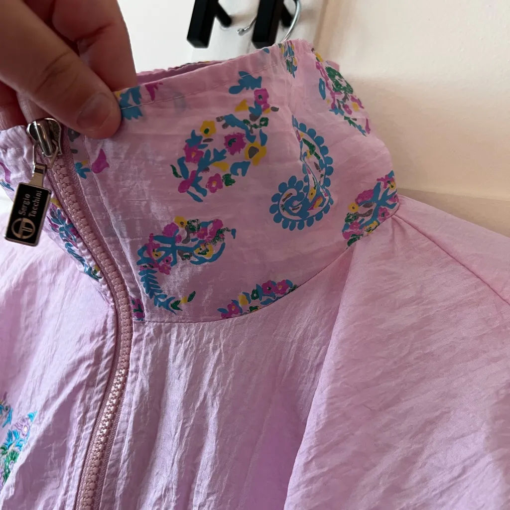 Sergio Tacchini Vintage Old‎ School Women’s Windbreaker Paisley Jacket Size 14 Pink - Image 7