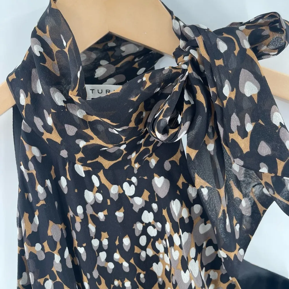 TRINA TURK Dress Size 0 100% Silk Animal Print Halter Tie Bow Neck Cocktail - Image 7