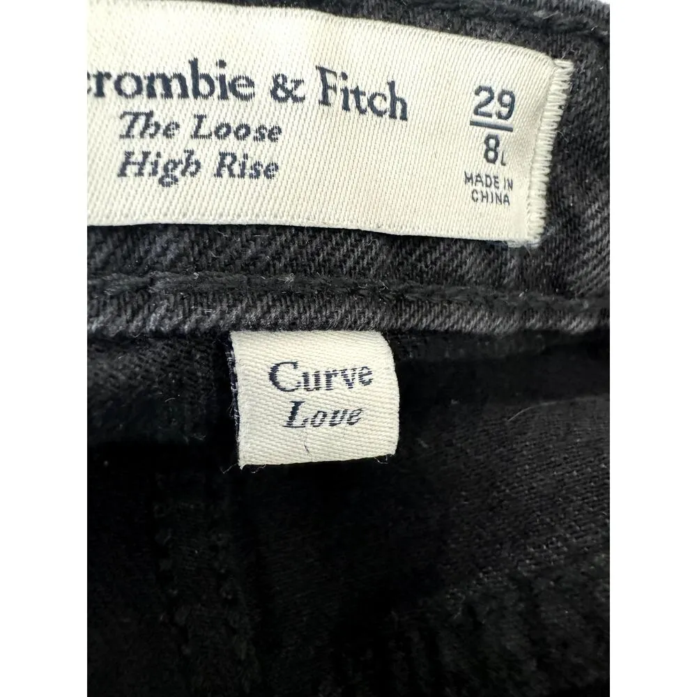 Abercrombie & Fitch The Loose High Rise Size 29 Raw Hem Black Pleated - Image 6