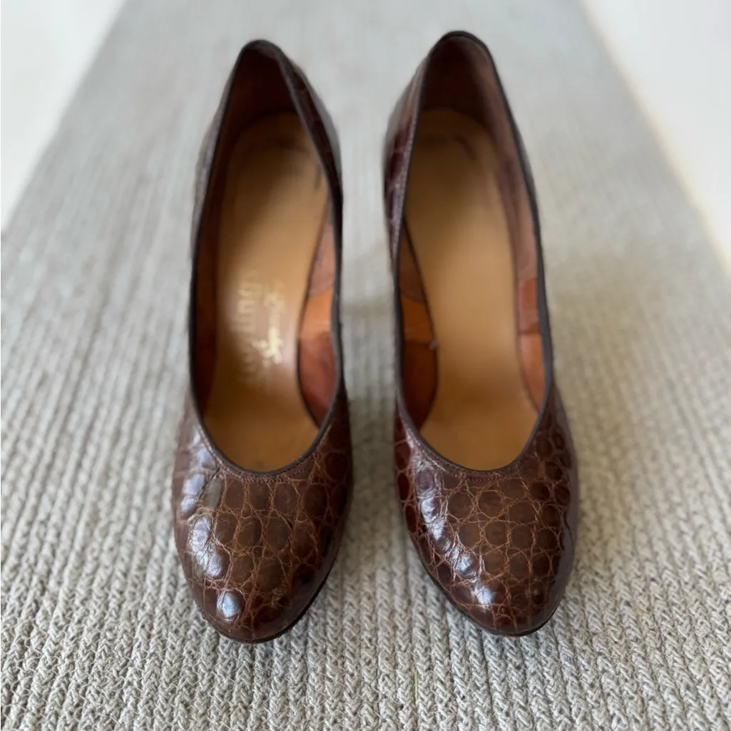 Vintage Troylings 40s/50s Dk Brown Alligator Leather Pumps Heels Dress Shoes 5 - Image 3