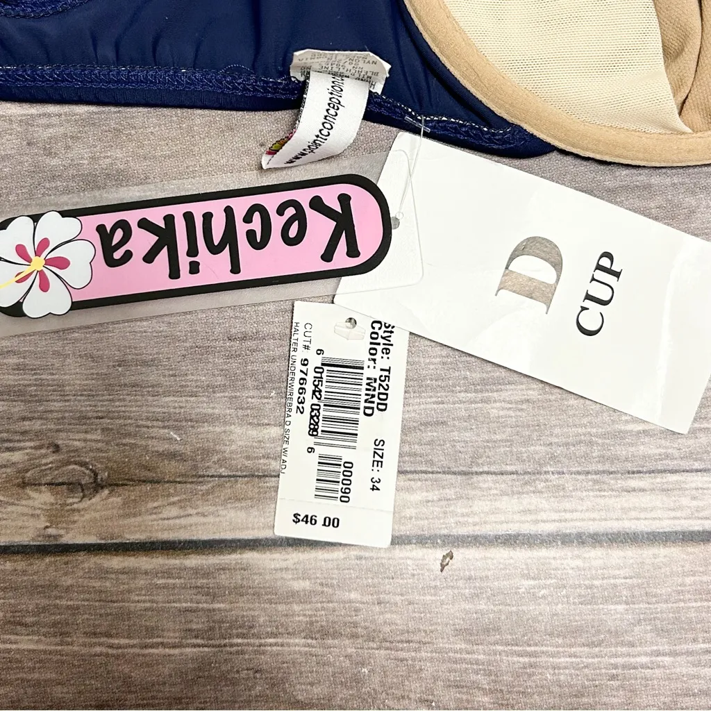 Kechika Navy Blue Convertible Straps Underwire No Padding Bikini Top NWT 34D Size undefined - Image 11