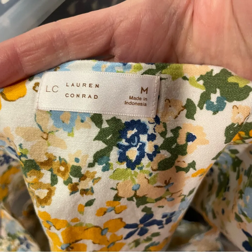 Sweet NWT Lauren Conrad linen blend floral cottagecore mini dress pull on style - Image 4