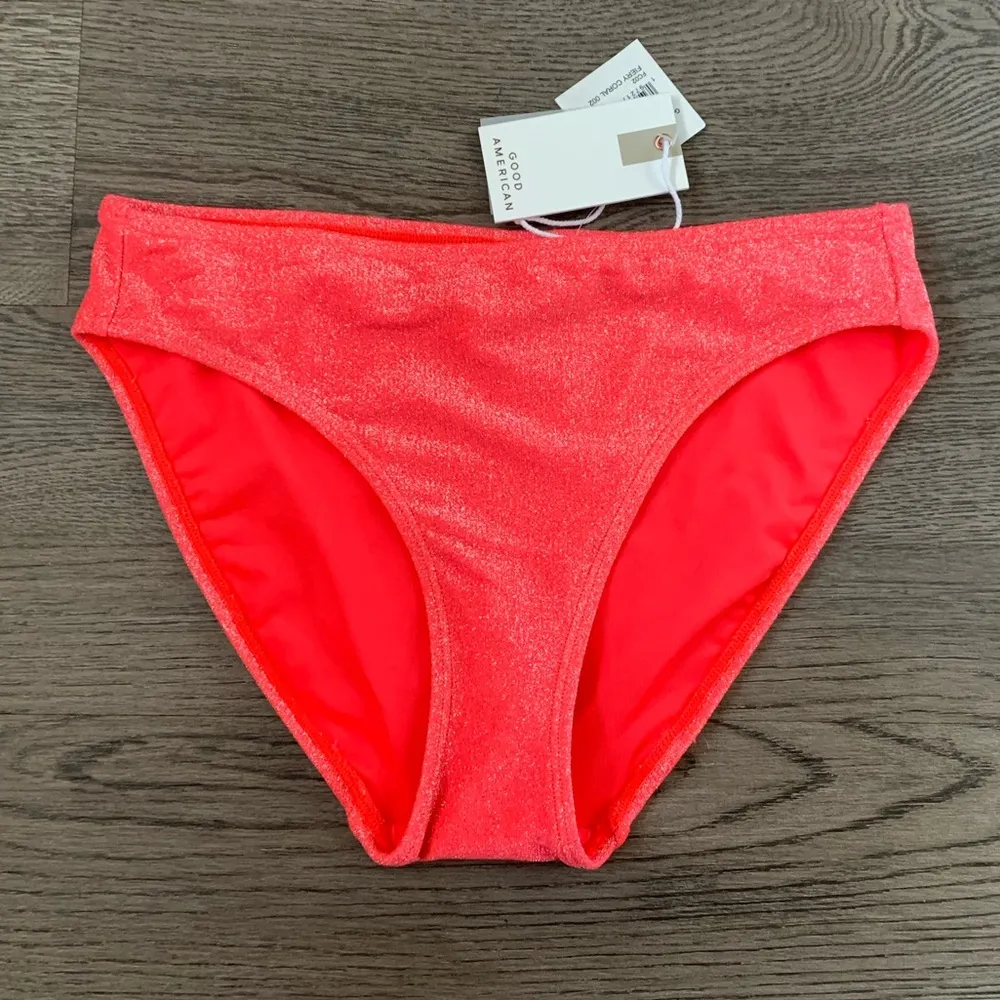 Good American Sparkle Low Rise Swim Briefs - Size 1 (US 2-4) - Fiery Coral - NWT - Image 2