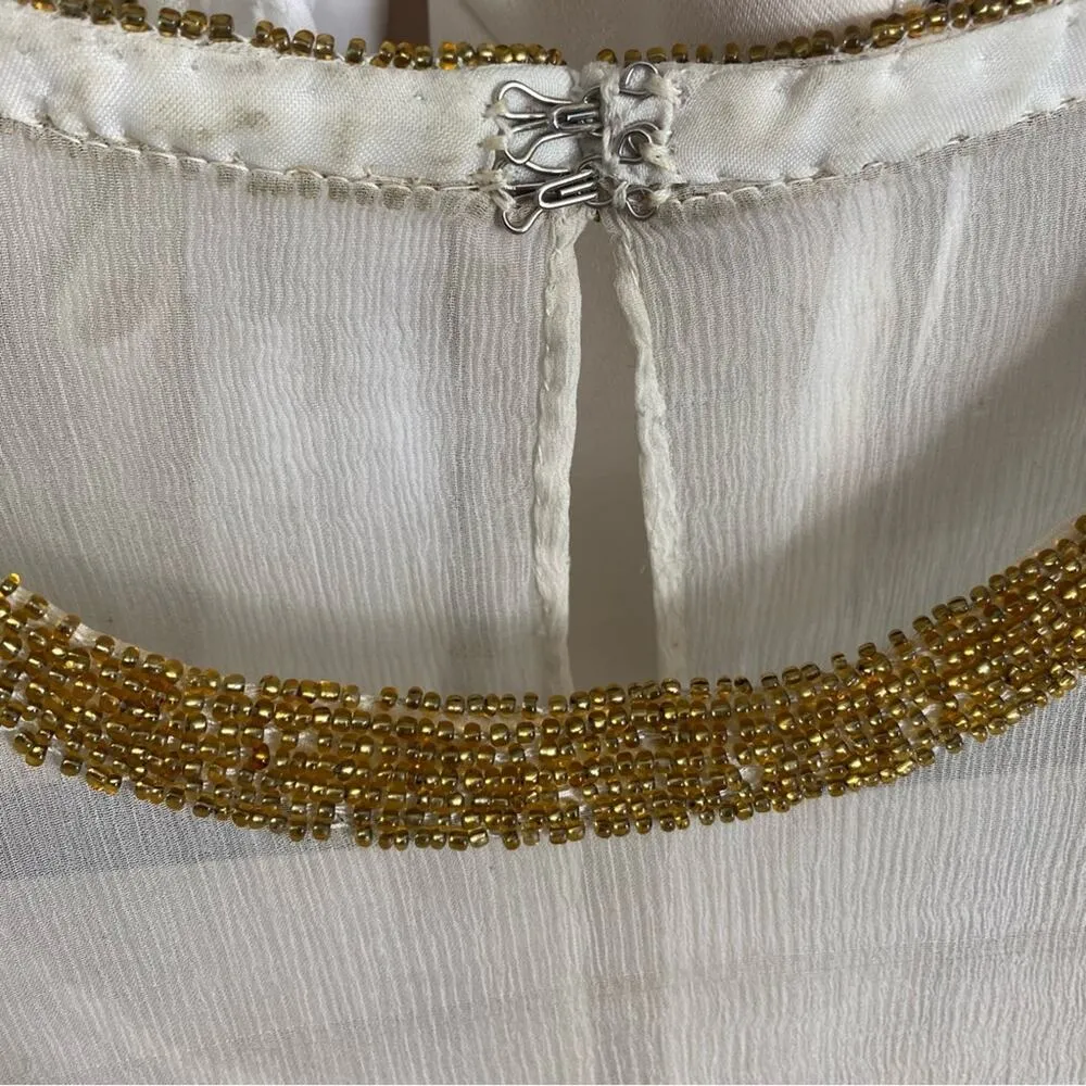 Vintage Creative Creations Cream Silk Sequin Beaded Dress Size Small - Image 11