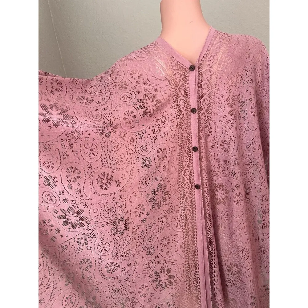 Peach pink Lace floral Open Front Kimono Beach Coverup Lightweight relaxed #211 Size undefined - Image 14