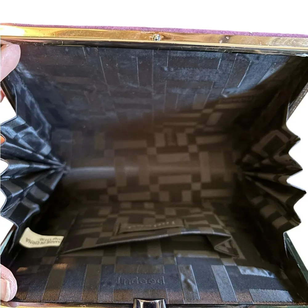 VTG Jewel Purple Suede Clutch Bag Silver Gunmetal Top Handle Prom Wedding Date - Image 5