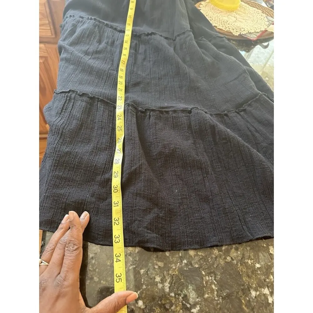 Two Twenty Collection Tiered Midi Skirt Fairy Pull On A Line Size M 100% Cotton Black Size M - Image 9
