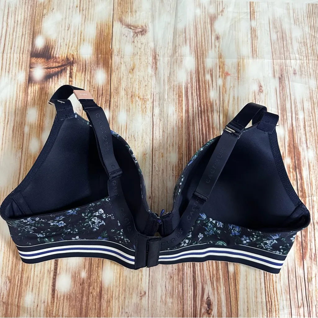 Cacique Blue Ditsy Floral Striped Trim Cotton Lightly Lined T-Shirt Bra 38DD - Image 7