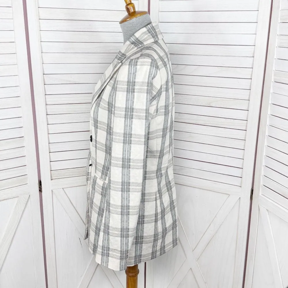 Zara Plaid Double Breasted Plaid Blazer‎ Jacket Cream Ecru Black Small - Image 3