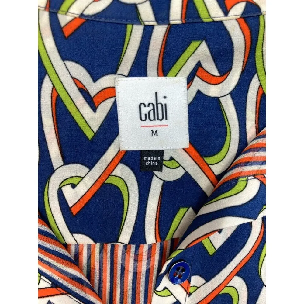 *CAbi Armour Heart Shirt  Dress Women M Blue Orange Chain Sleeveless Button 5370 - Image 6