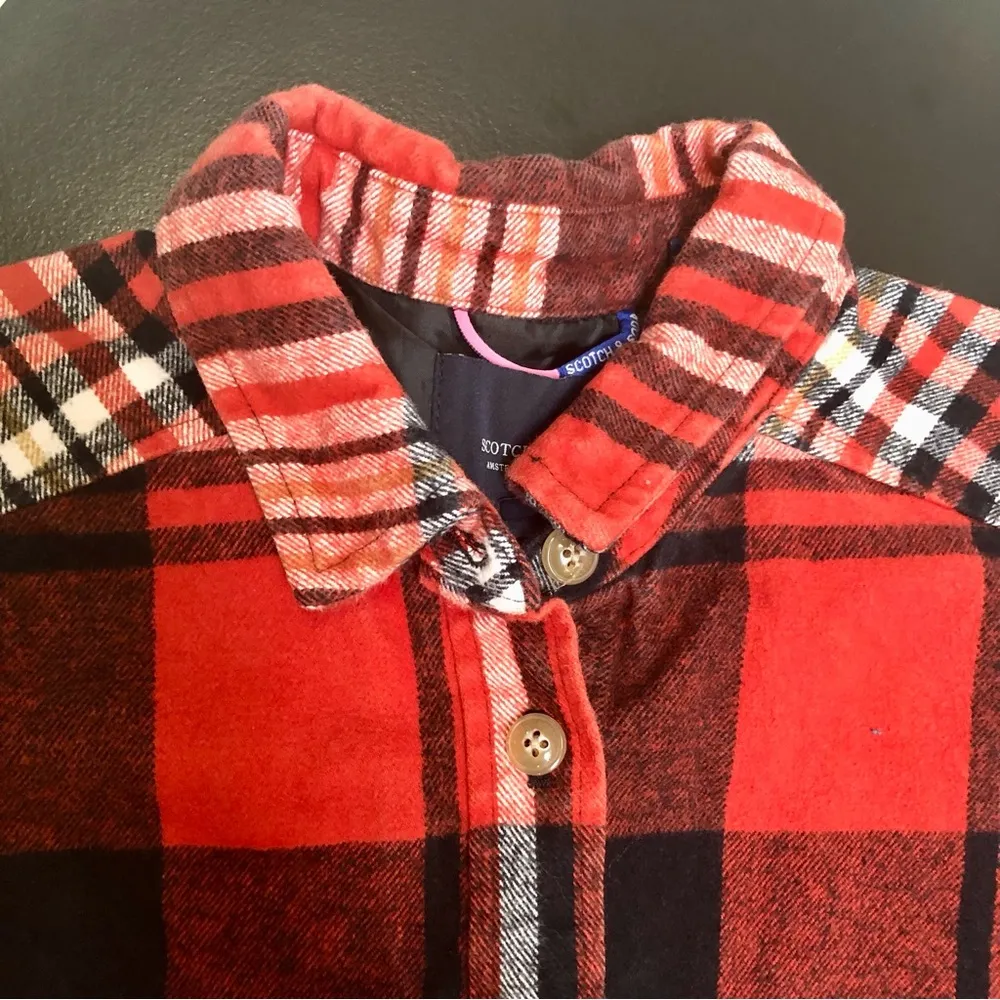Scotch & Soda Plaid Shacket Oversized Button Down Shirt Jacket Red Black Grunge - Image 12