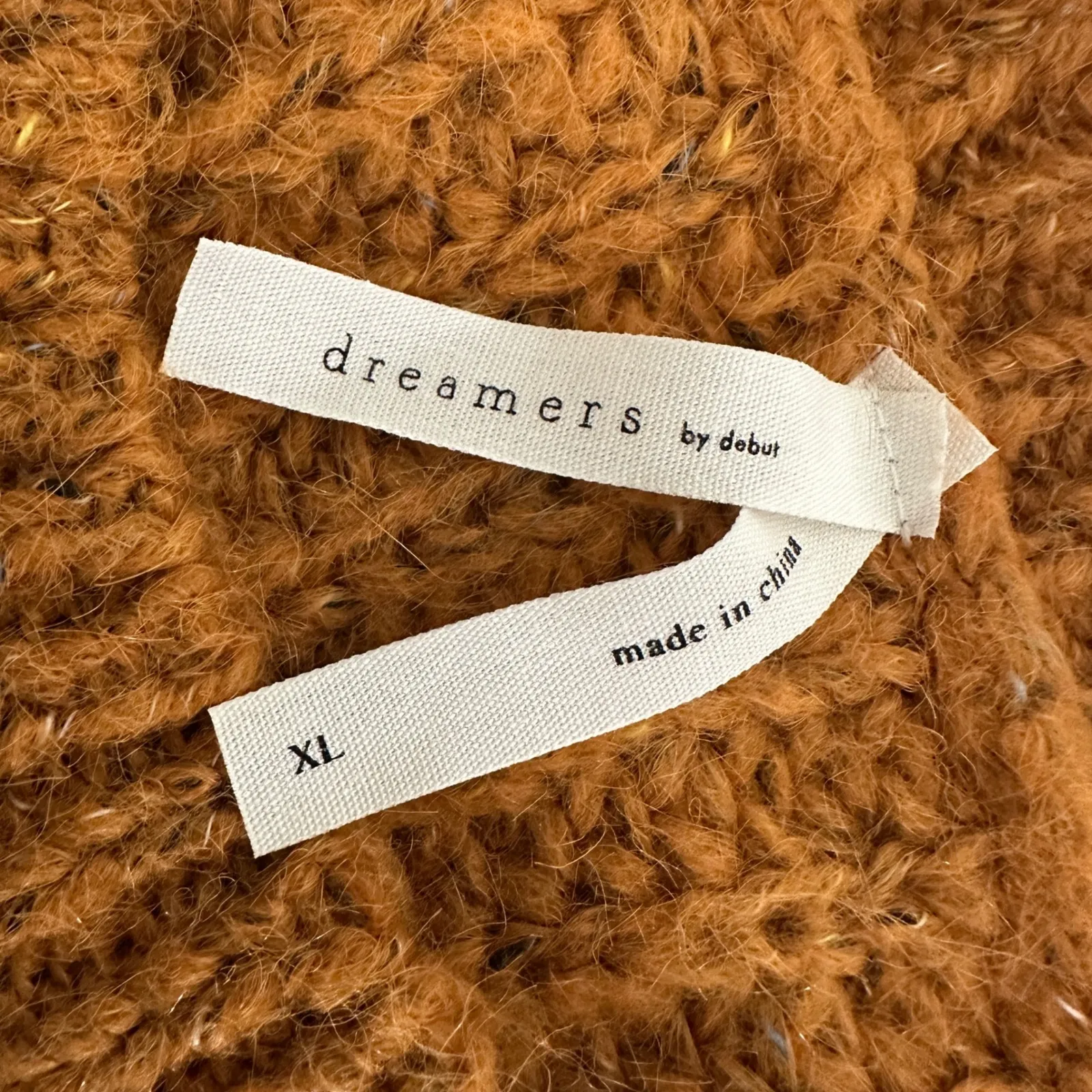 Dreamers by Debut Women XL Cable Knit‎ Pom Pom Cropped Sweater Honeycomb Autumn Orange - Image 5
