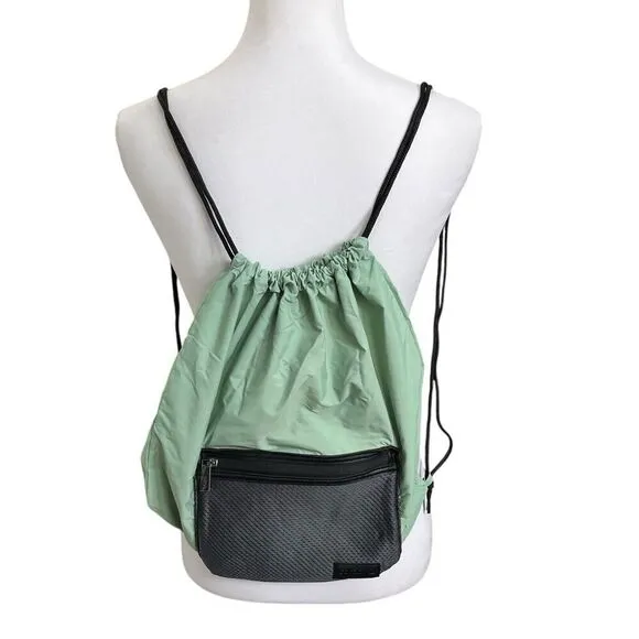 Caraa Drawstring Cinch Bag Backpack Green Packable Travel Zipper Pouch OS - Image 2