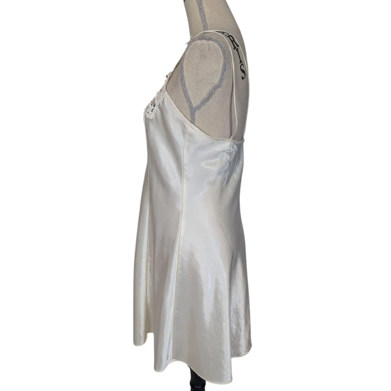 Vintage 80s Satin Lace Trimmed Chemise Slip Beige Size Medium - Image 3