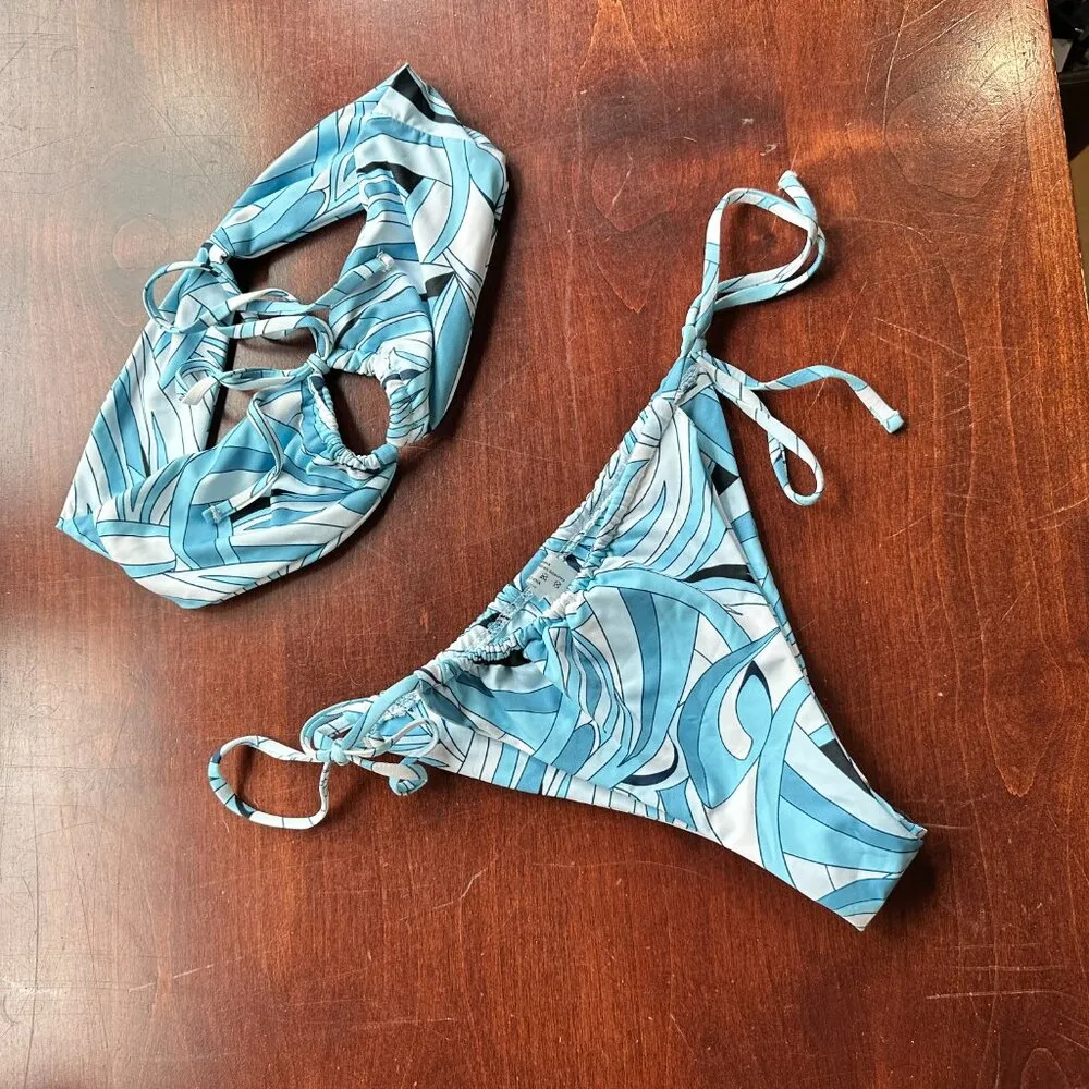 NWOT SHEIN bandeau High Rise Cheeky Side Tie Bikini Set Size Medium - Image 2