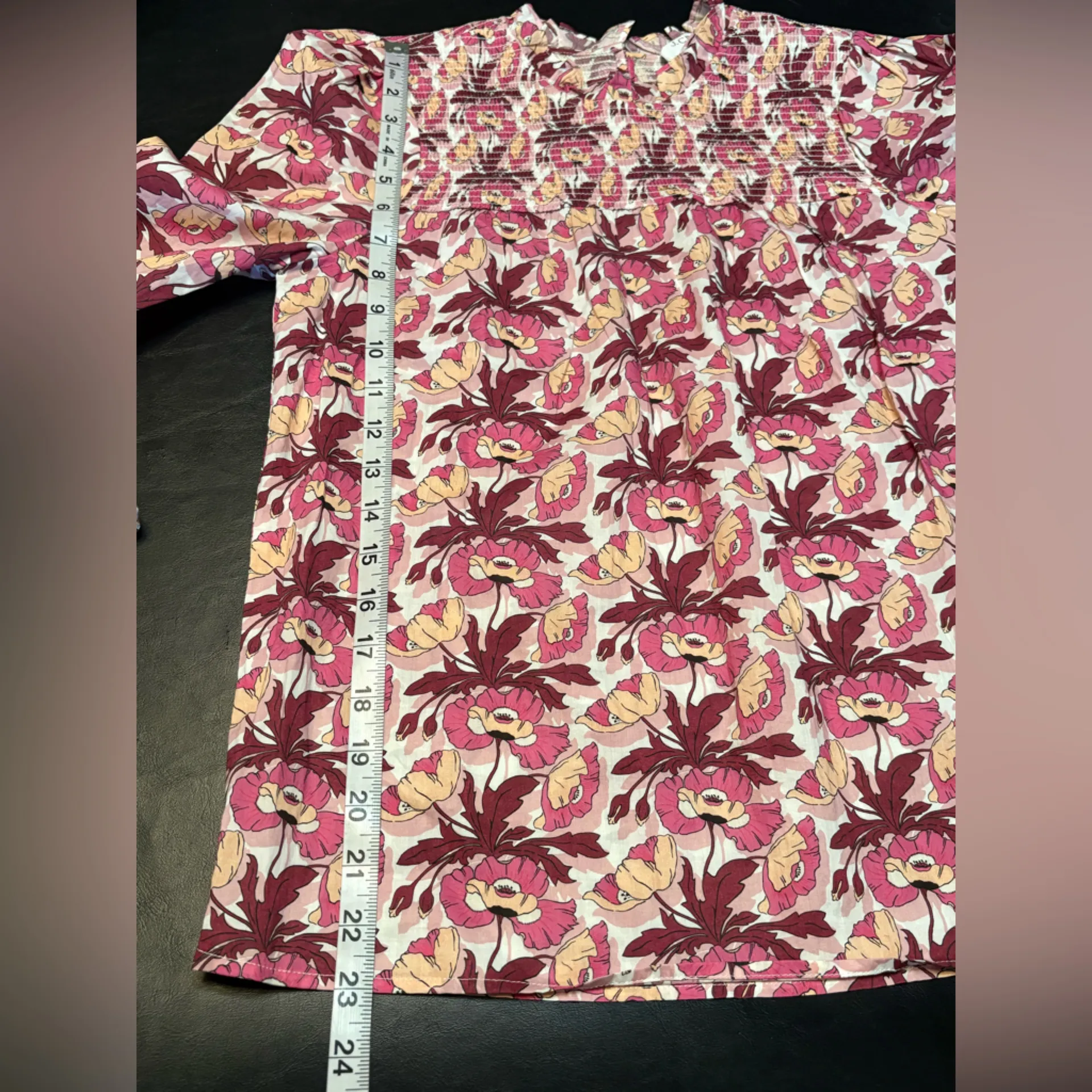 J. Crew Liberty Fabric Pink Floral Smocked Long Sleeve Top Button Back XS - Image 10