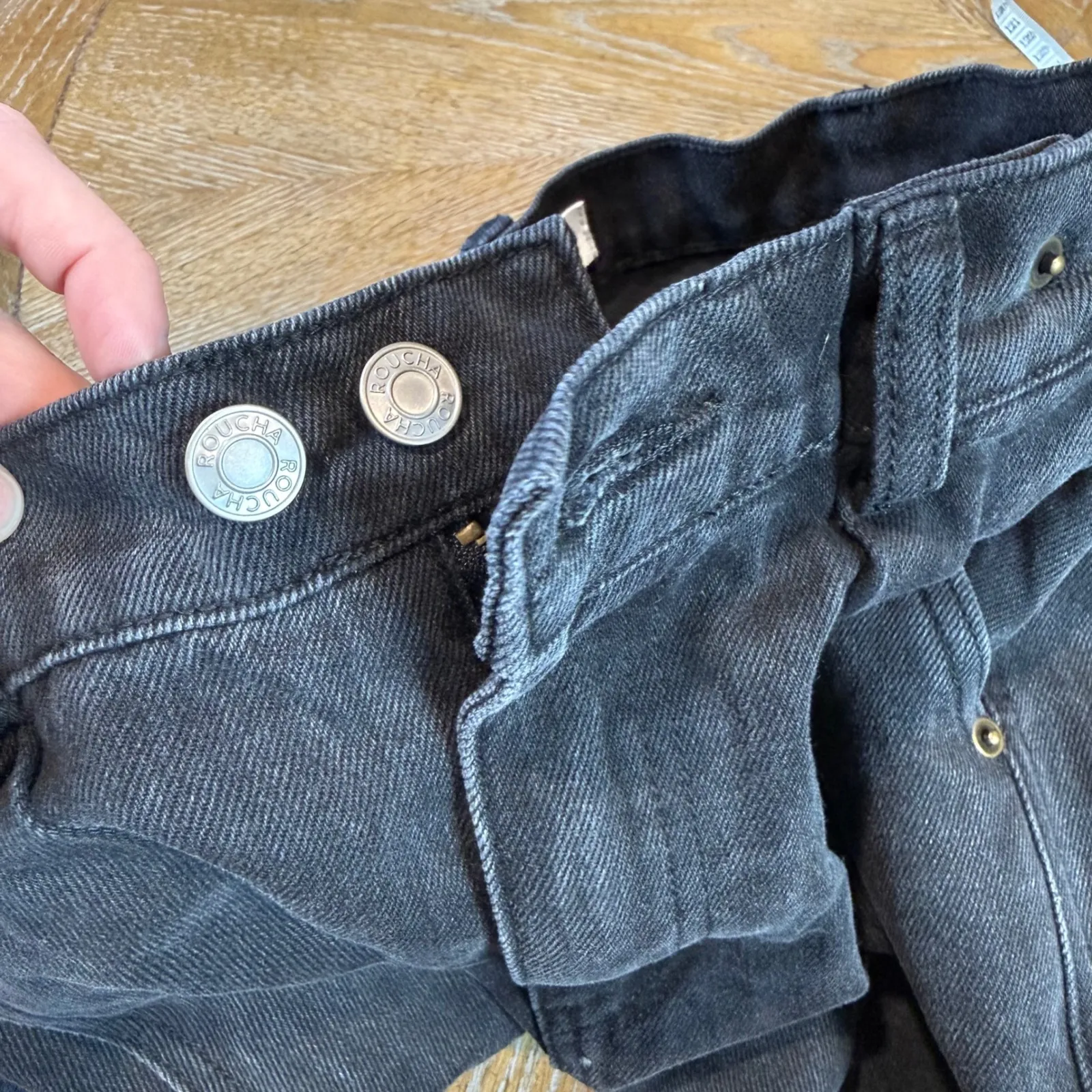 Roucha Diana Denim Washed Black Pleated Wide Leg Jeans Size BB US 8/10 Medium - Image 7