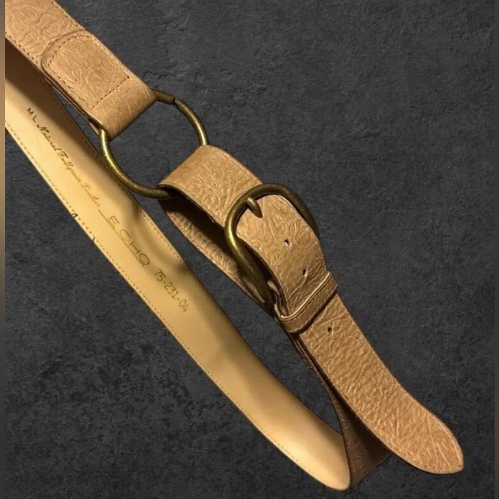 90s Vintage Sz M/L Womens Echo‎ Brown 100% Leather Double Gold Buckle Belt Y2K - Image 2